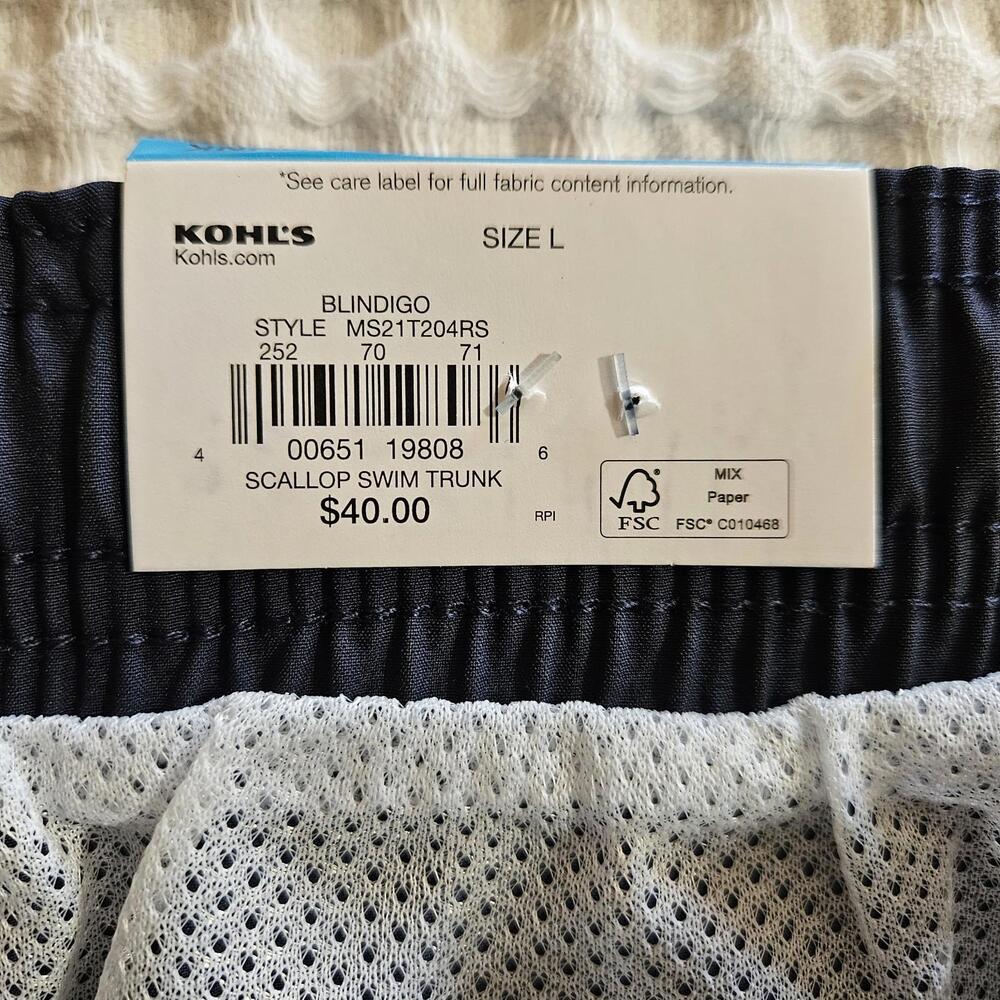 Men's Sonoma Scallop Large 7" Mesh Lined Swim Short Below The Waist Blue Indigo - Picture 5 of 10